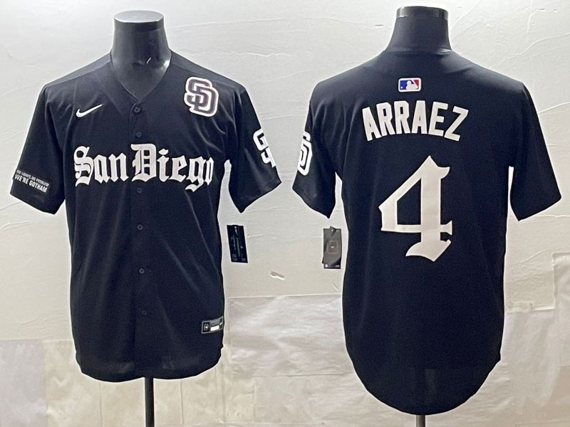Men 2025 San Diego Padres #4 Arraez Black Five generations Joint Name Nike MLB Jersey style 4